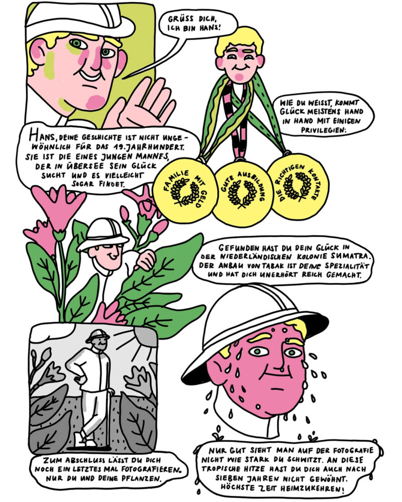 Eine Seite aus Iris Weidmanns Comic über die kolonialen Verstrickungen der Schweiz.